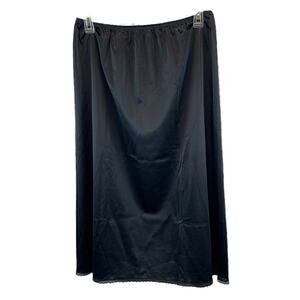 Vintage Women's Black Half Slip Skirt Silky Nylon Slit Lace Trim Size Large
